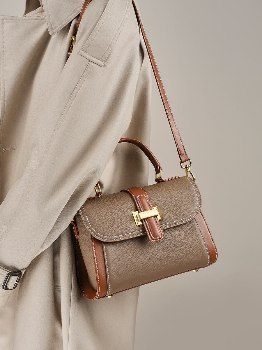 Premium Cowhide Top-Handle Shoulder Bag — High-End Texture view 2