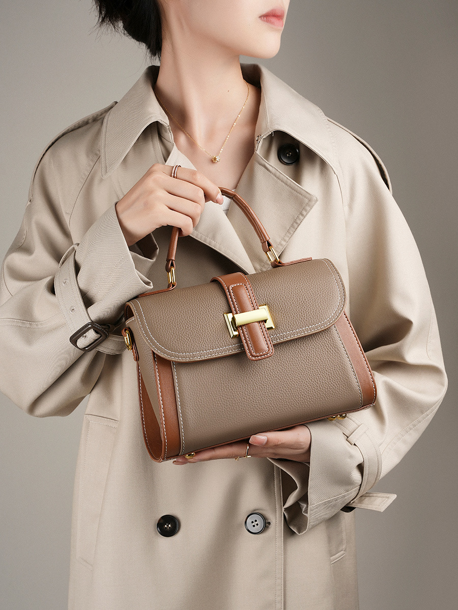 Premium Cowhide Top-Handle Shoulder Bag — High-End Texture view 3
