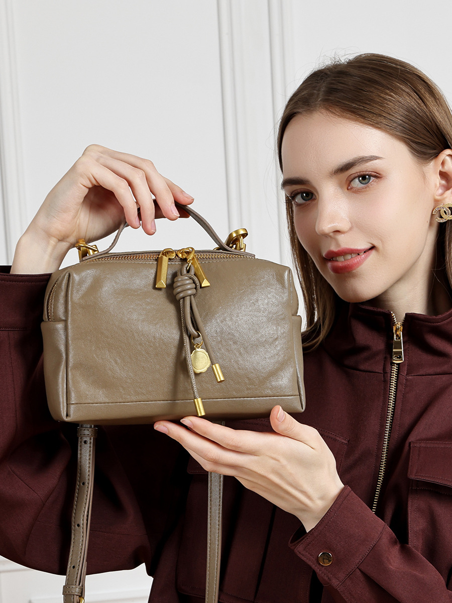 YY-SHO-009 vegetable-tanned cowhide mini square shoulder bag in brown — wholesale mini shoulder bag YANYAN