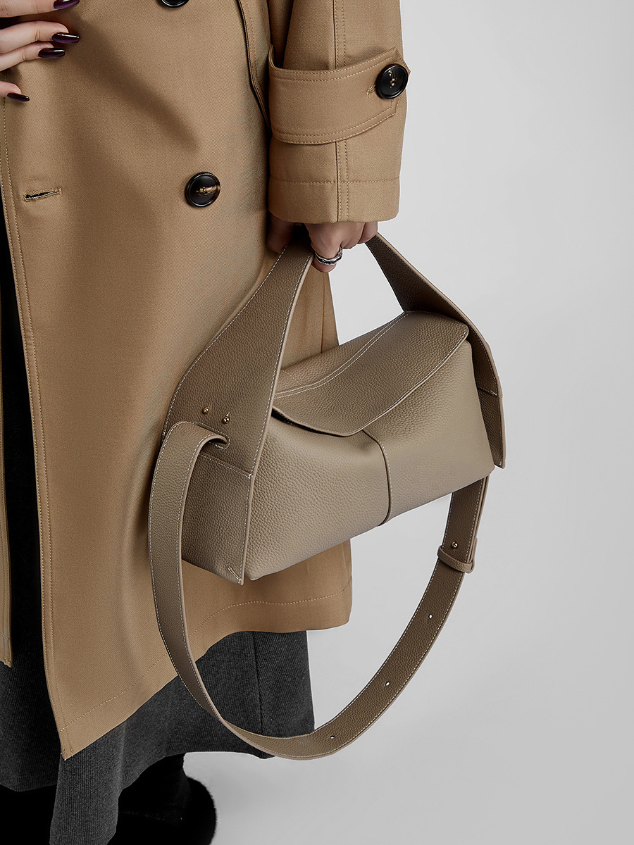 YY-SHO-010 cowhide canopy shoulder bag in apricot — wholesale designer shoulder bag YANYAN