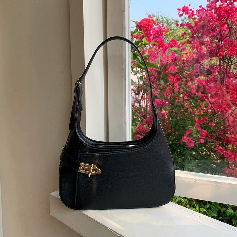 Black PU Leather Shoulder Bag view 3