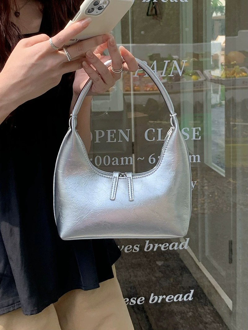 Silver PU Leather Shoulder Bag view 2