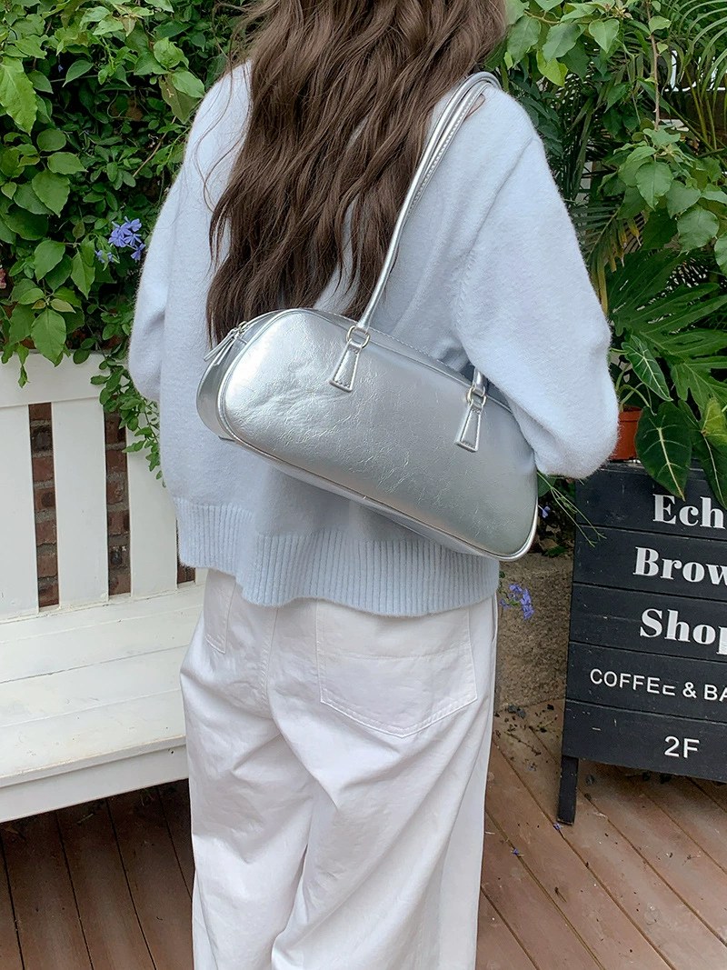 Silver PU Leather Shoulder Bag view 3