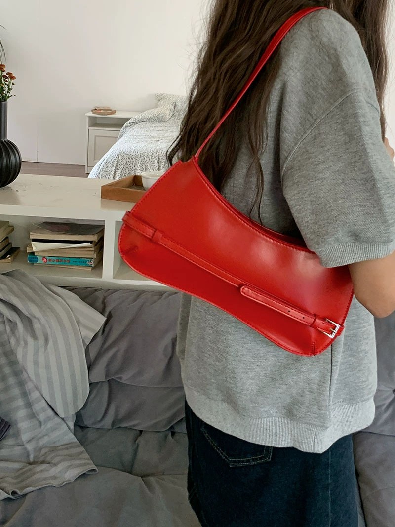 Red PU Leather Shoulder Bag view 3