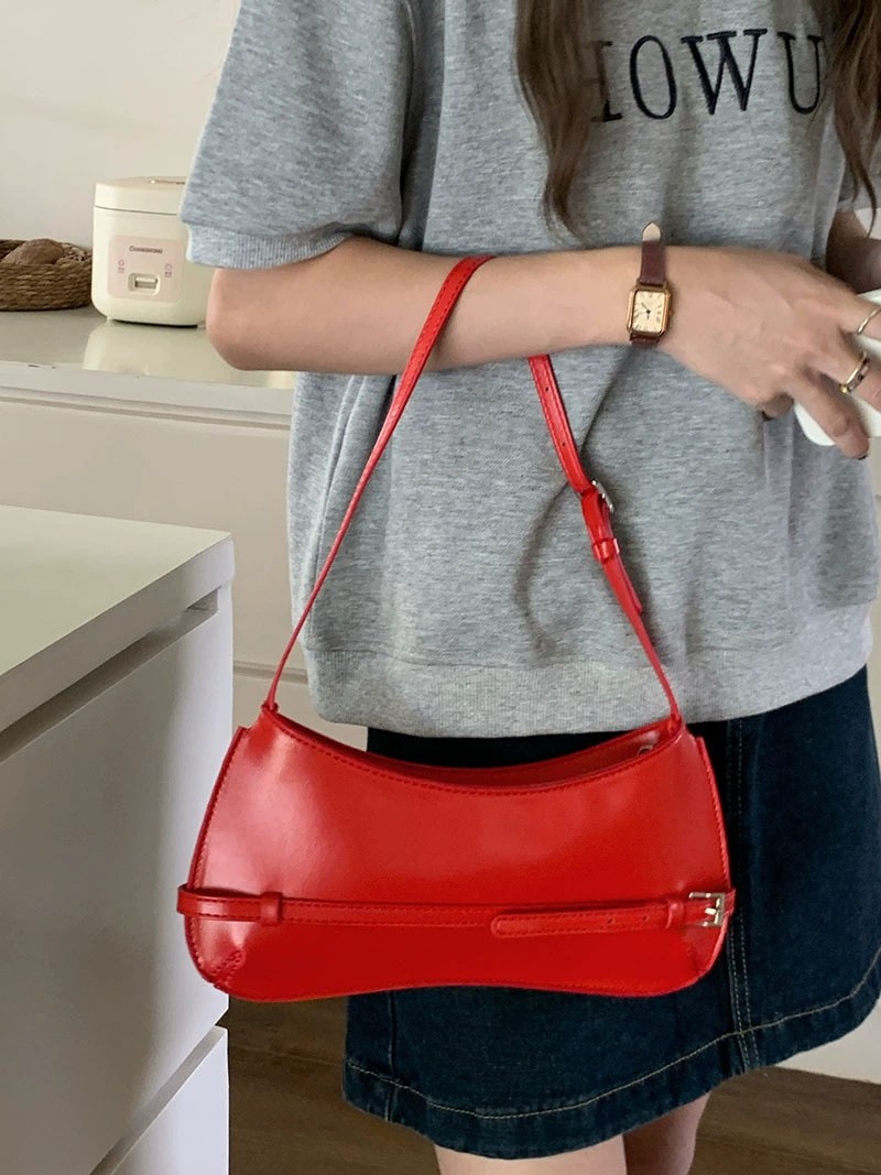 Red PU Leather Shoulder Bag view 5