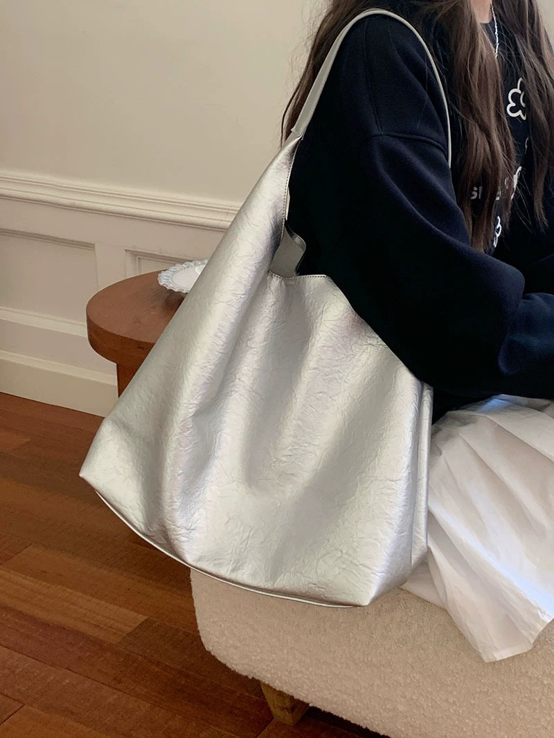 Silver PU Leather Shoulder Bag view 2
