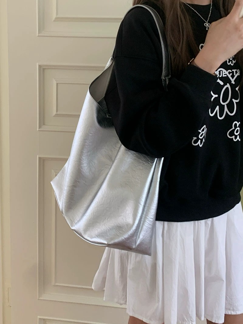 Silver PU Leather Shoulder Bag view 5
