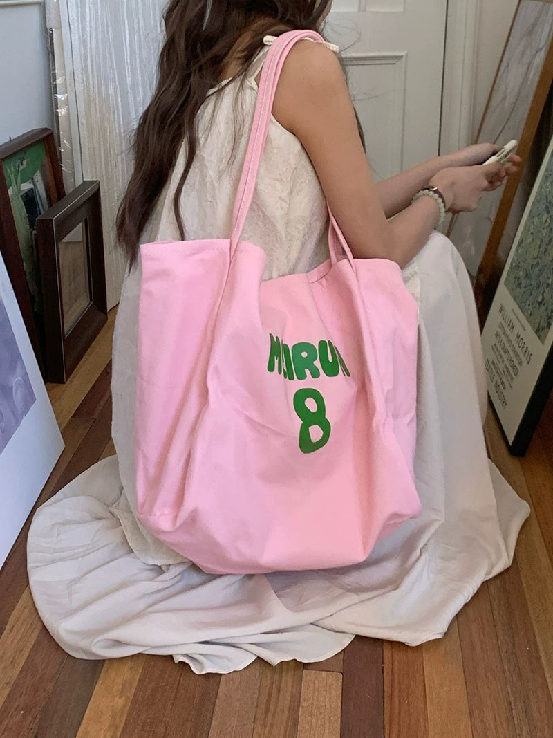 Pink Cotton Canvas Shoulder Bag view 5