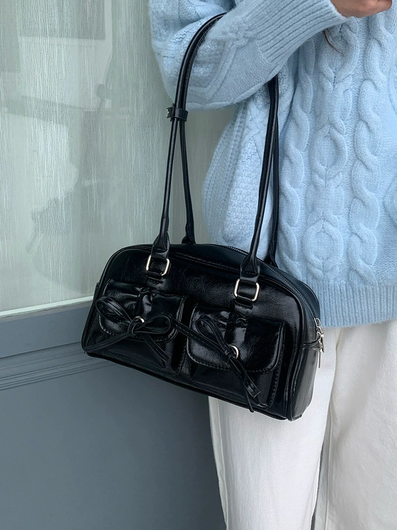 Black PU Leather Shoulder Bag view 2