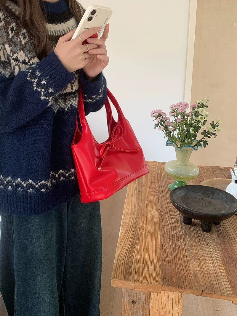 Red PU Leather Shoulder Bag view 3