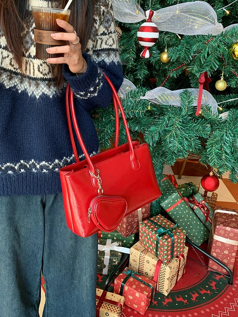 Red PU Leather Shoulder Bag view 2