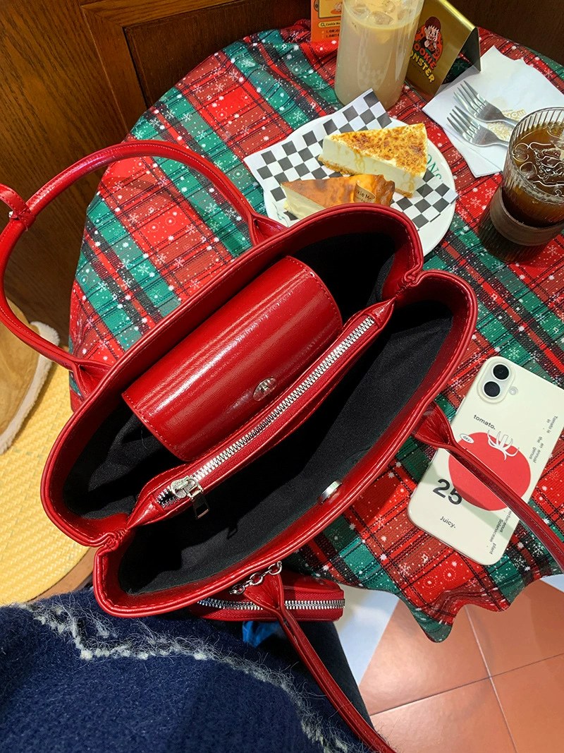 Red PU Leather Shoulder Bag view 3