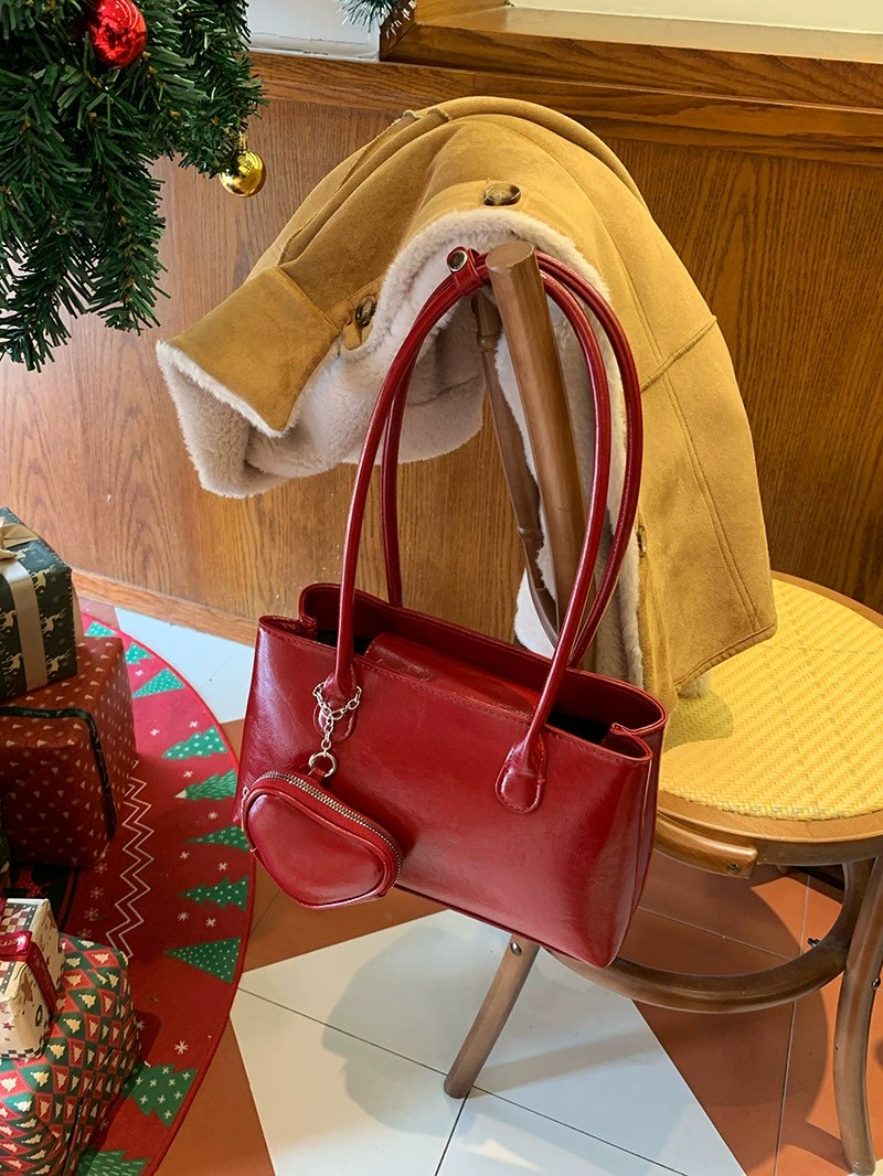 Red PU Leather Shoulder Bag view 5