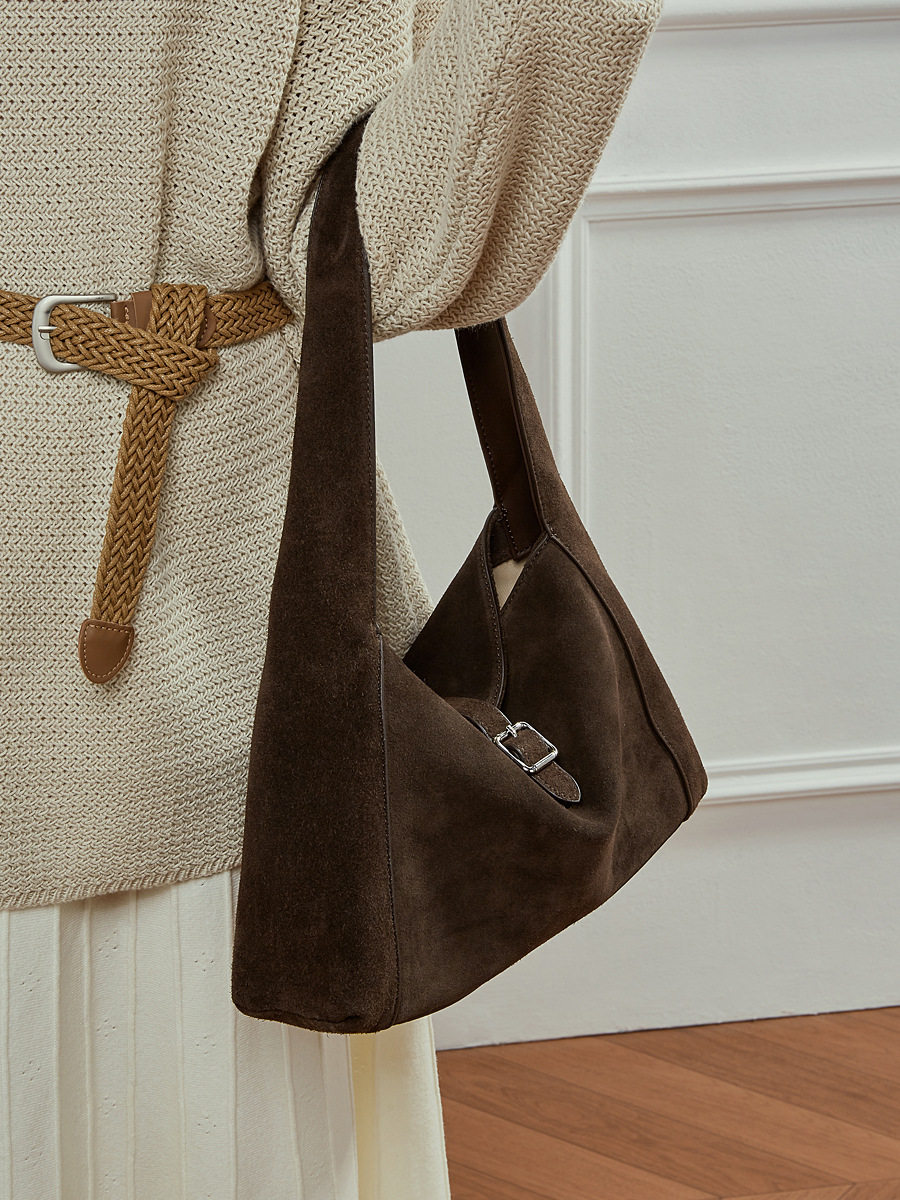Brushed Cowhide Vintage Underarm Tote — Casual Large-Capacity view 4