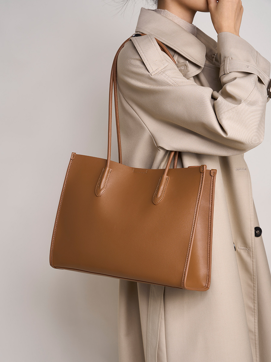 YY-TOT-020 soft cowhide premium large tote in smoke grey — wholesale premium tote manufacturer YANYAN