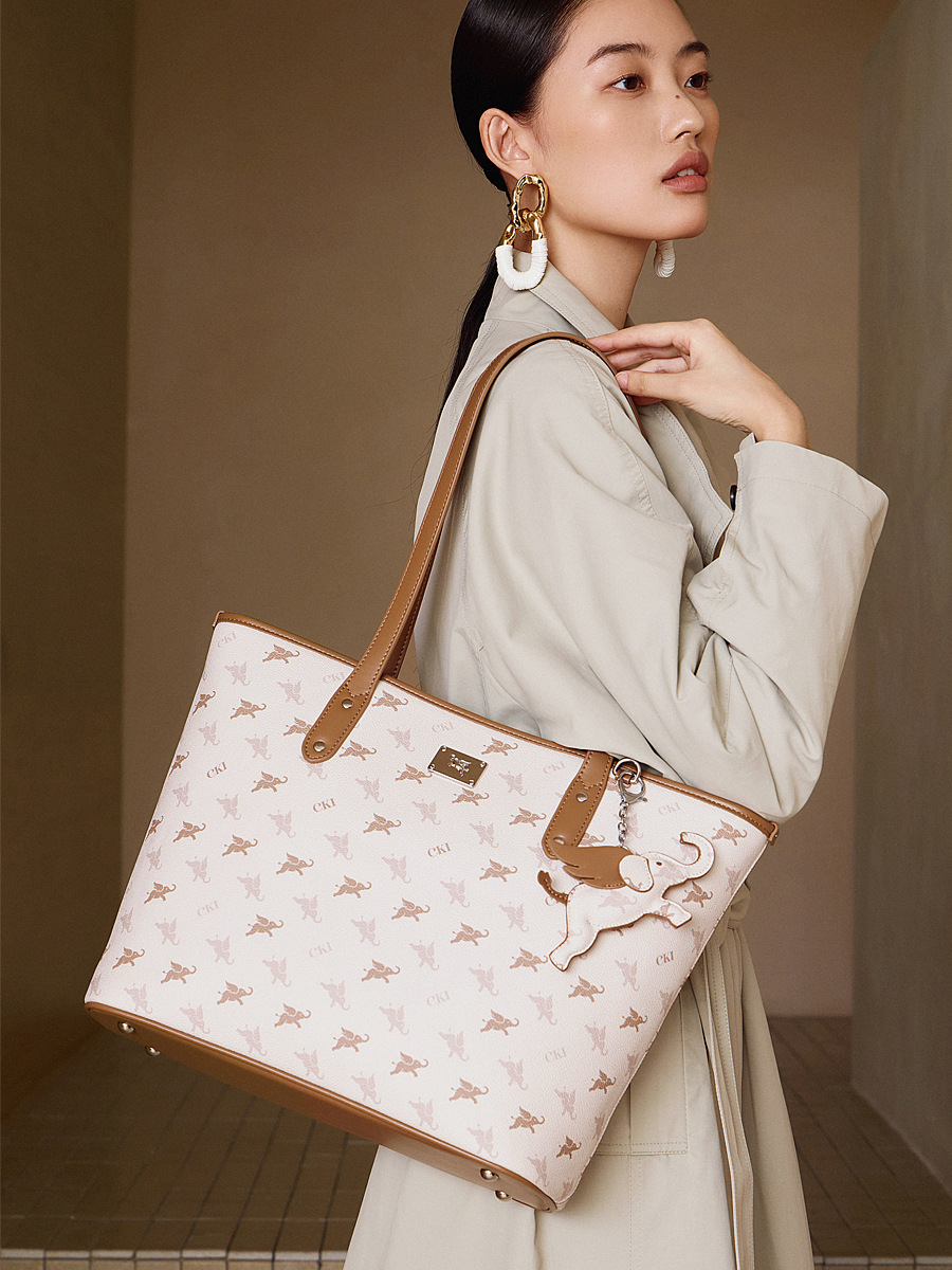 YY-TOT-027 elephant-print large tote in peach pink — wholesale Korean trend tote YANYAN
