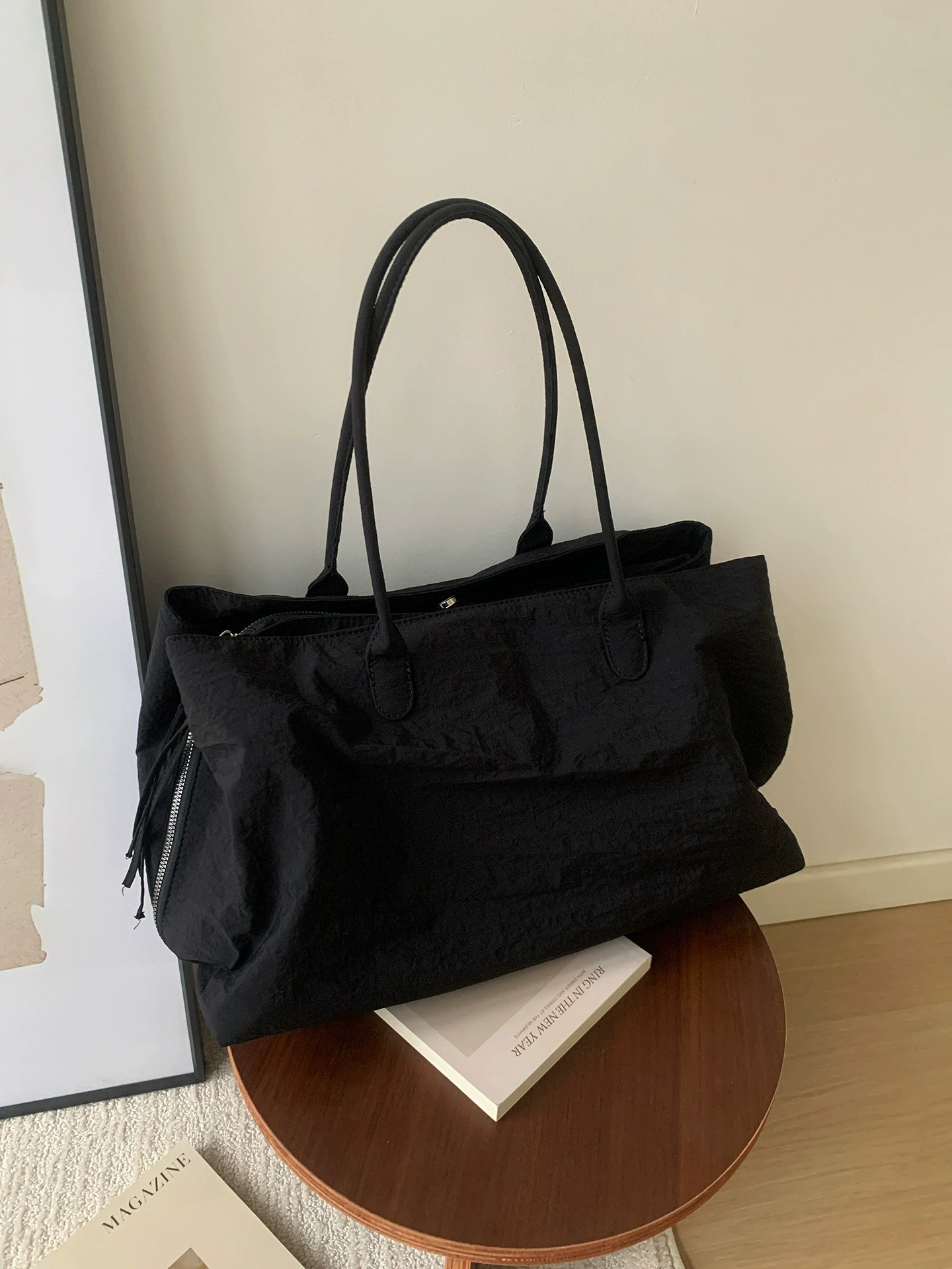Black Nylon Tote Bag view 3