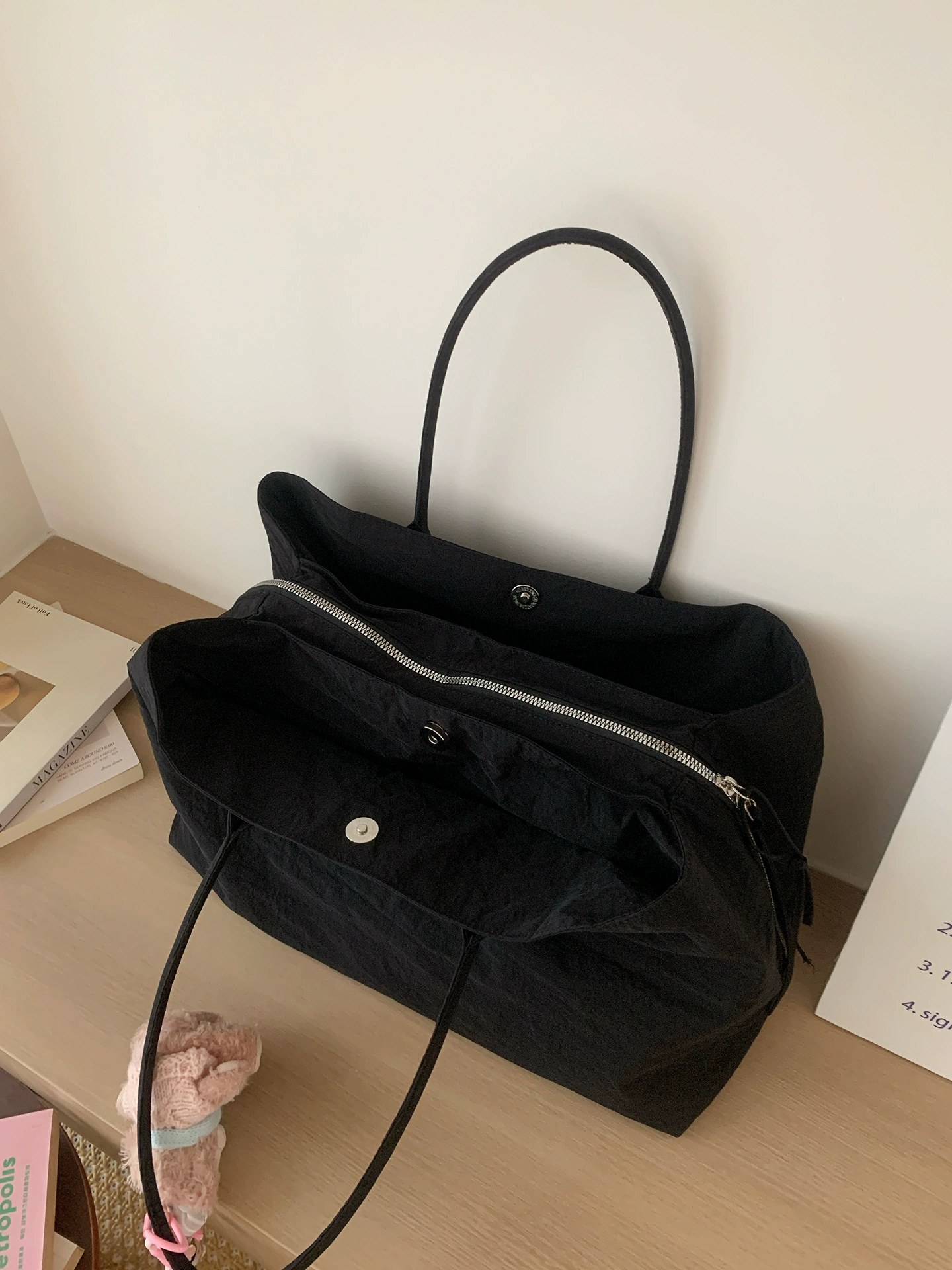 Black Nylon Tote Bag view 4