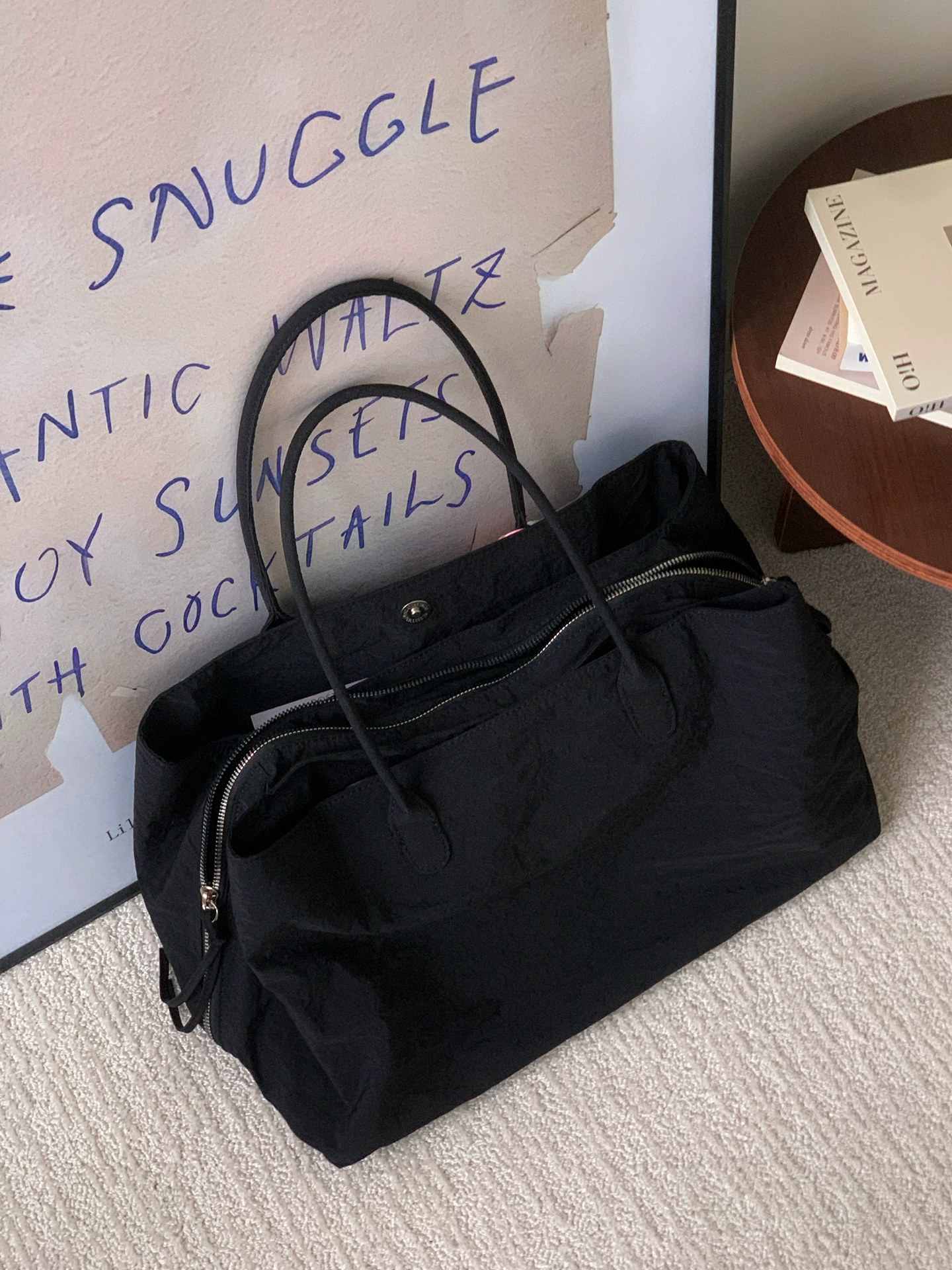 Black Nylon Tote Bag view 5