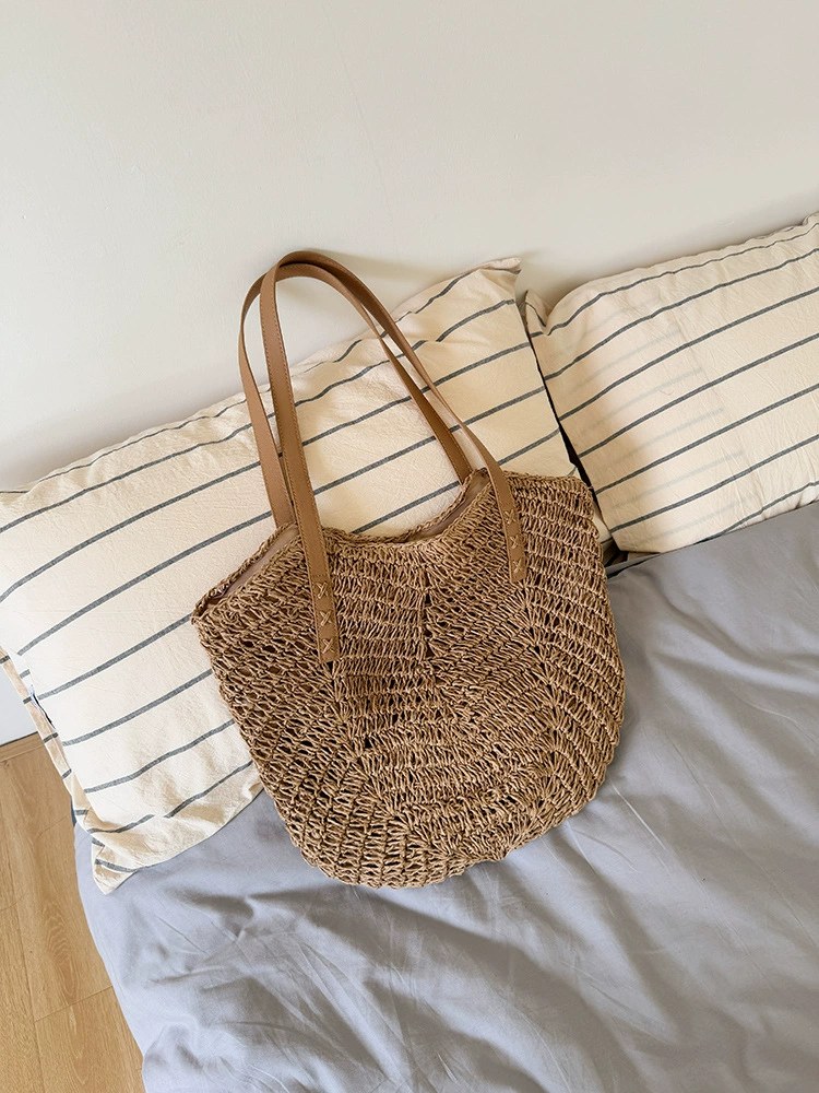 Red Woven Synthetic Tote Bag view 3