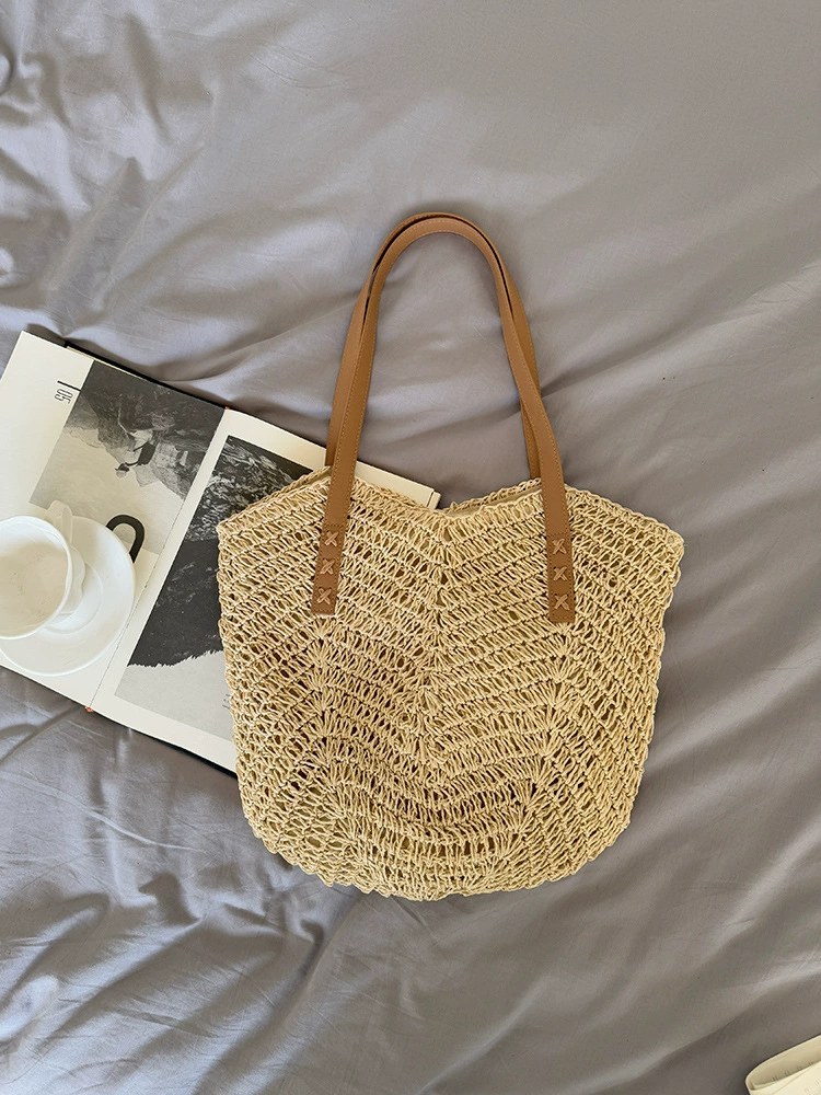Red Woven Synthetic Tote Bag view 4