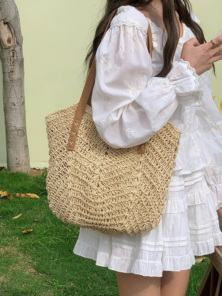 Red Woven Synthetic Tote Bag view 5