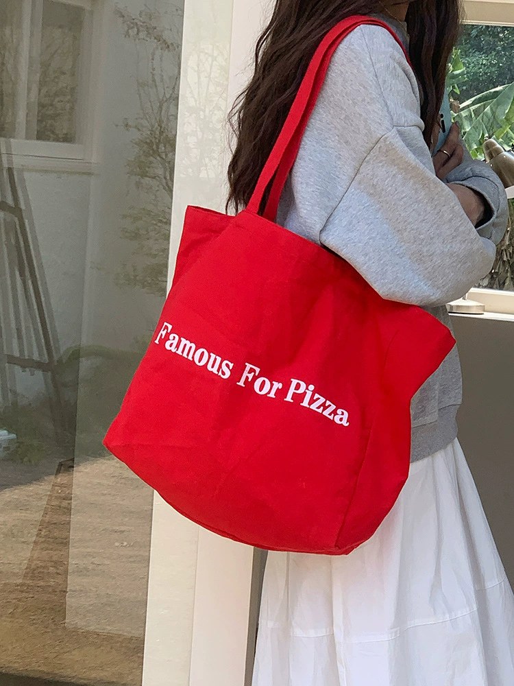 Red Cotton Canvas Tote Bag view 2