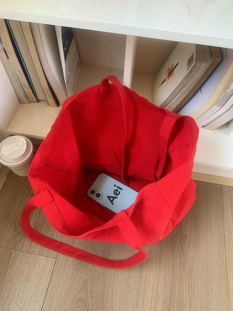 Red Cotton Canvas Tote Bag view 3