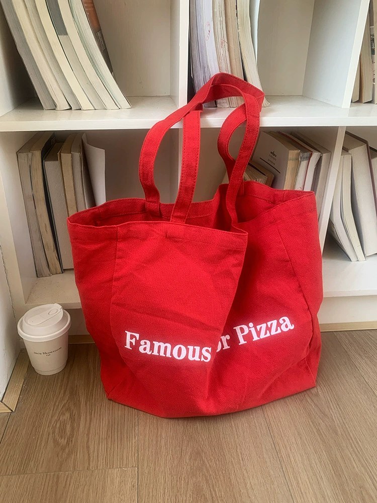 Red Cotton Canvas Tote Bag view 4