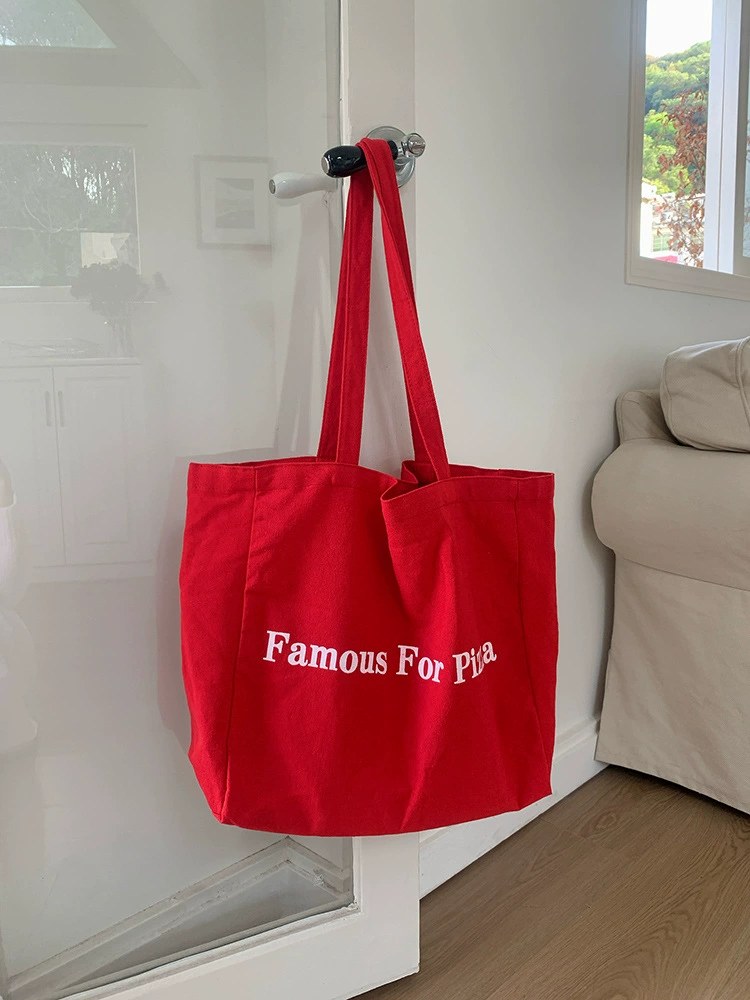 Red Cotton Canvas Tote Bag view 5