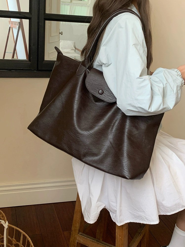 Black PU Leather Tote Bag view 2
