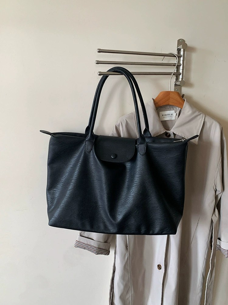 Black PU Leather Tote Bag view 3