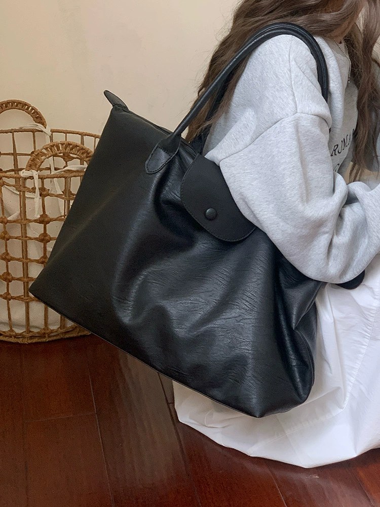 Black PU Leather Tote Bag view 5